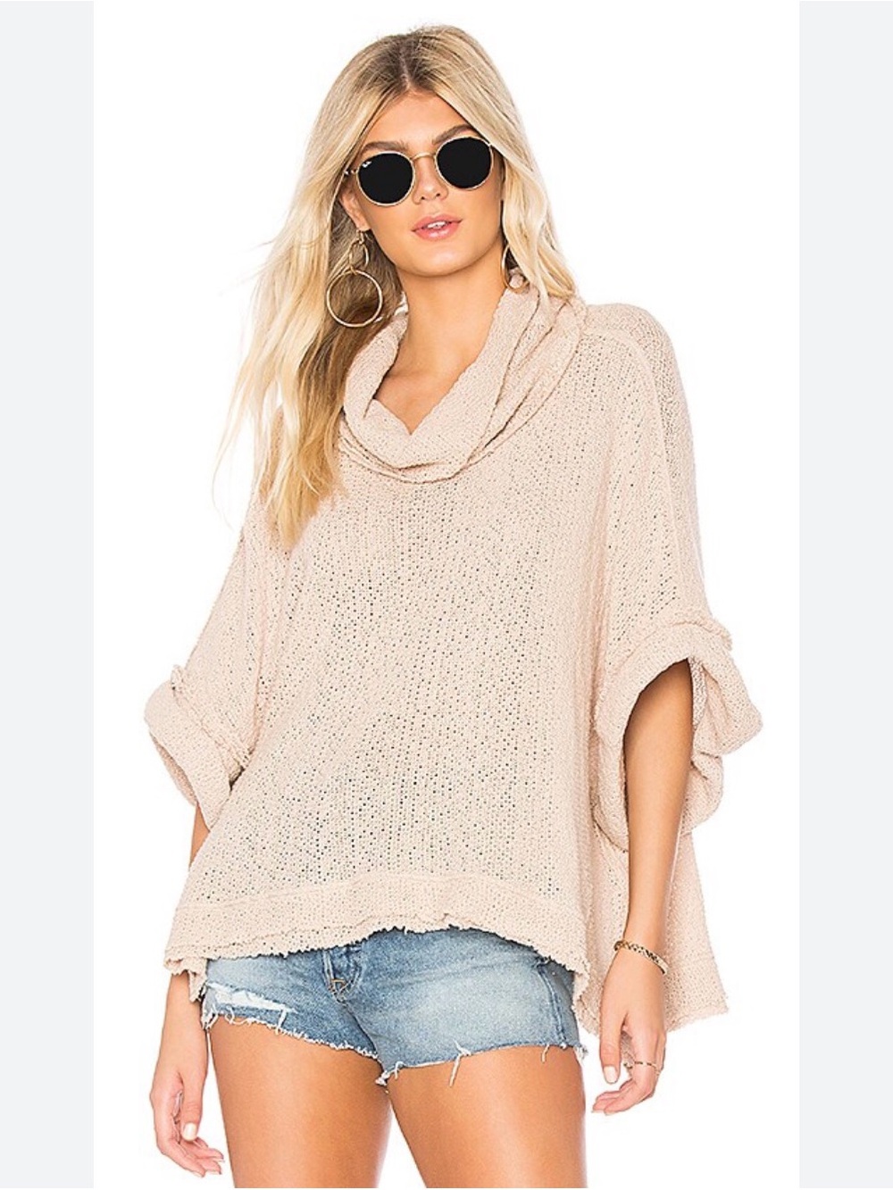 Free People Blush Cowl Neck Open-Knit Sweater